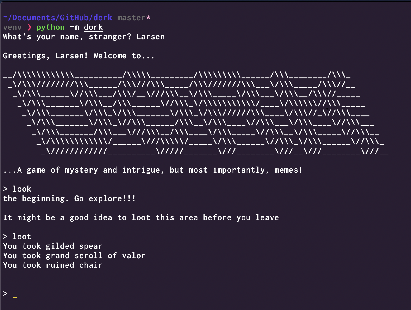 Dork running in a terminal