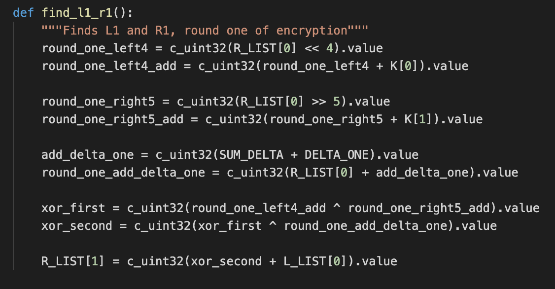 The first round written out in Python