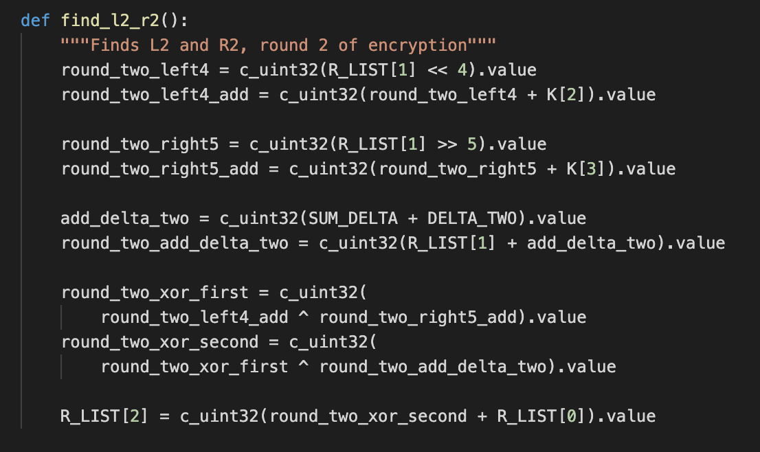 The second round written out in Python